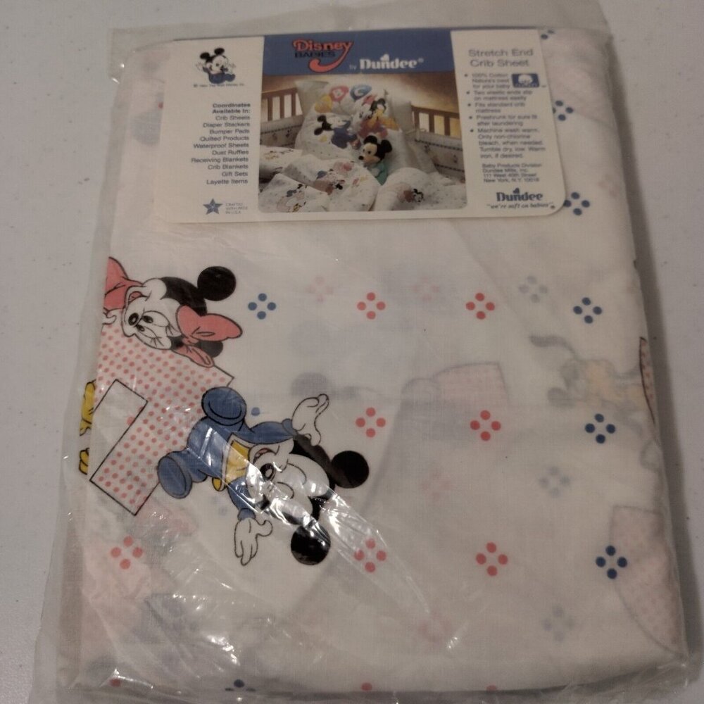 Vintage Disney Babies Dundee Crib Sheet 28x52 White ABC Mickey Minne New NOS - Picture 11 of 11